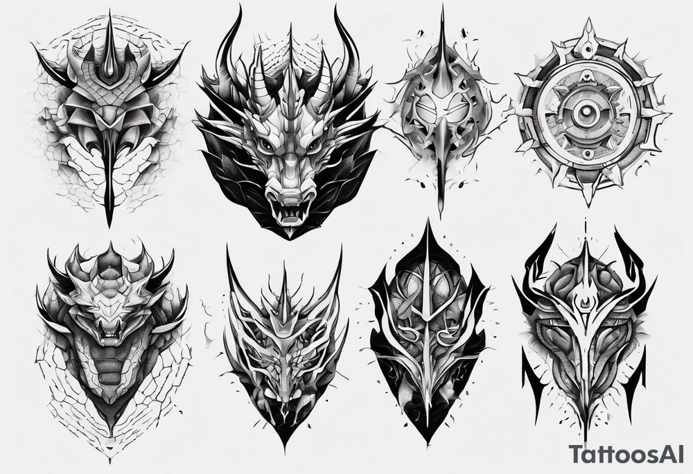 Dragon skin mechanical symmetrical tattoo idea