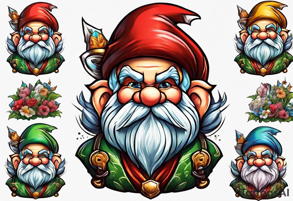Muscular old yard gnome tattoo idea