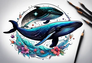 whales in outer space tattoo idea