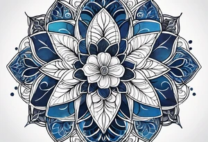 Linear minimalistic flower of life  with abstract floral patern in blue linear design tattoo idea
