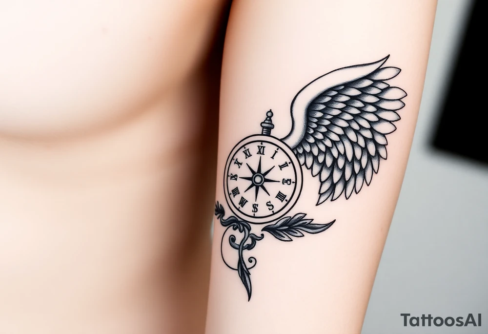 Slot machine with compass and clock with angel wings tattoo idea
