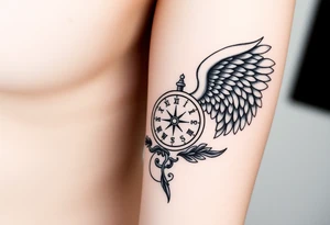 Slot machine with compass and clock with angel wings tattoo idea
