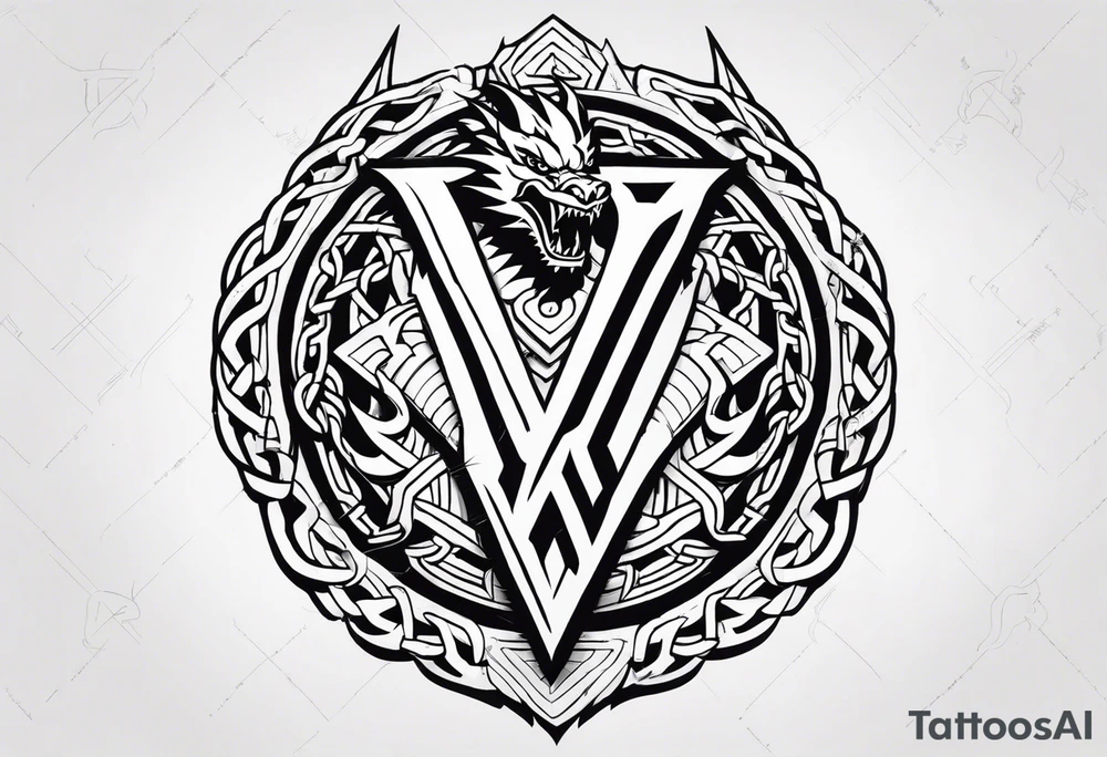 Valhalla sword shield dragon axe Valknut barbed wire chains fire tattoo idea Valhalla sword shield dragon axe Valknut barbed wire chains fire tattoo idea