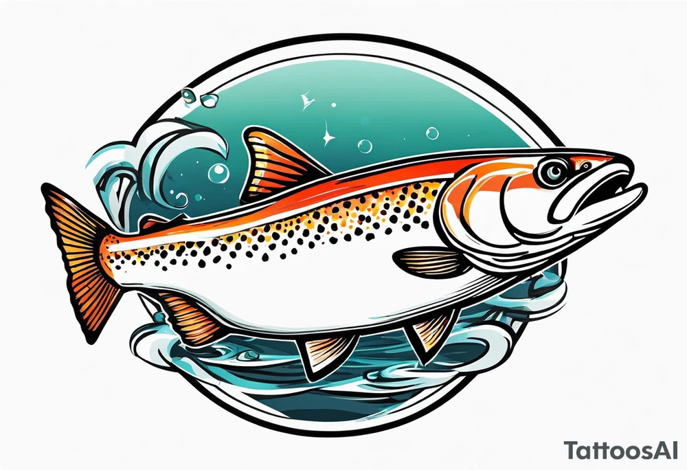 "A small tattoo featuring a lovestruck trout as the main theme, drawn without lines, using only color combinations." tattoo idea