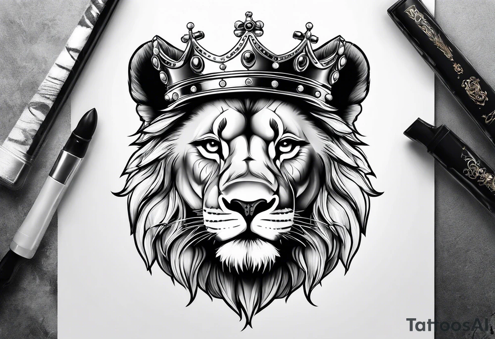Lion cub with crown tattoo idea