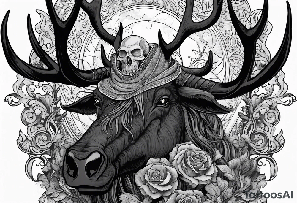 Nordic god Balder in the land of the dead riding on an undead stag with no face tattoo idea