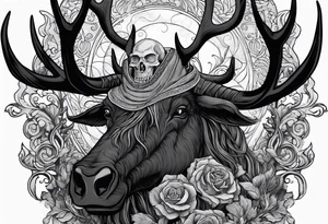 Nordic god Balder in the land of the dead riding on an undead stag with no face tattoo idea