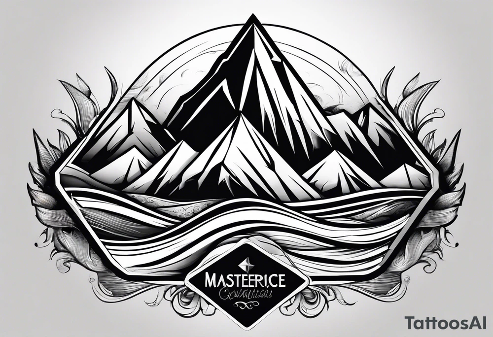 Mountains and ocean waves crashing diamond shape tattoo idea