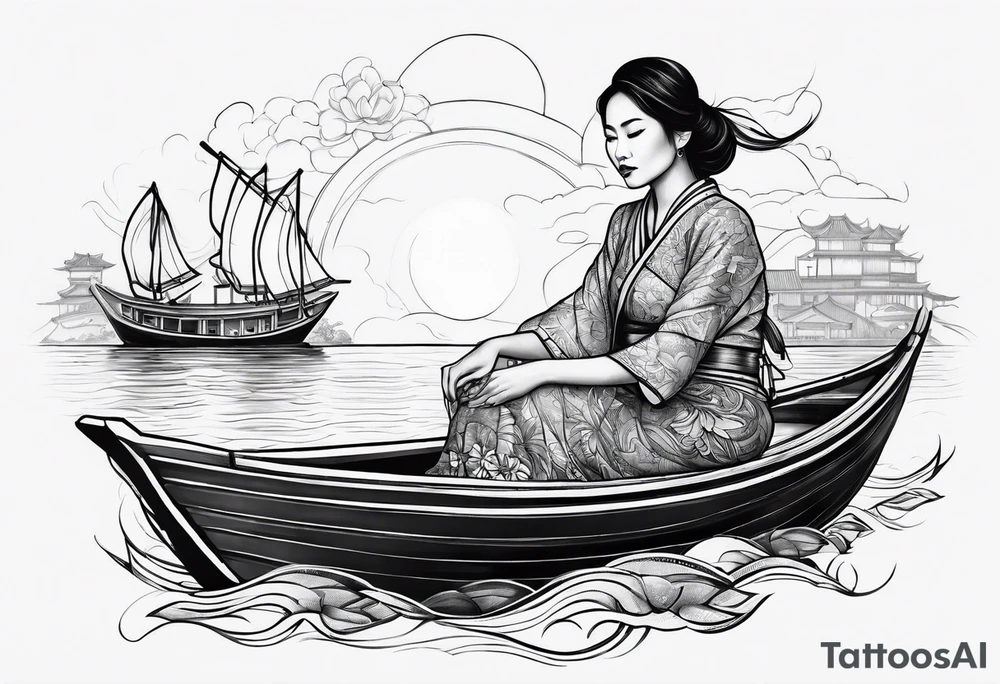 vietnamese lady on boat body,water, lanterns, sunset tattoo idea vietnamese lady on boat body,water, lanterns, sunset tattoo idea