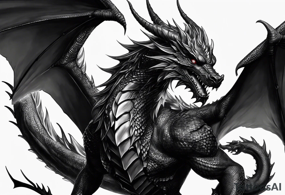 A humanoid Black gem dragon born (dnd 5e). A paladin who is fierce. tattoo idea