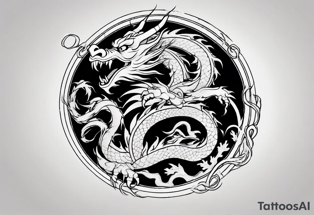 Chinese dragon in a circular shape with "02.03" written on its skin tattoo idea