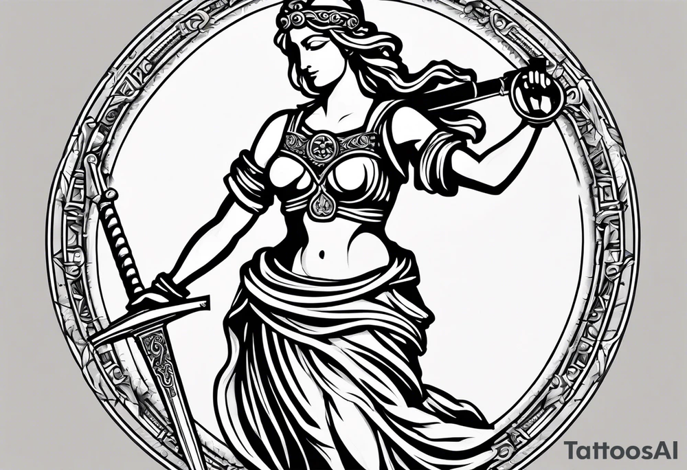 Iustitia is the Roman goddess personifying justice,(a sword ready to strike the guilty) is a symbol.The scale is a symbol of measurement, consideration, judgment, judgment, balance, balance, justice, and smart insight,Blindfold tattoo idea