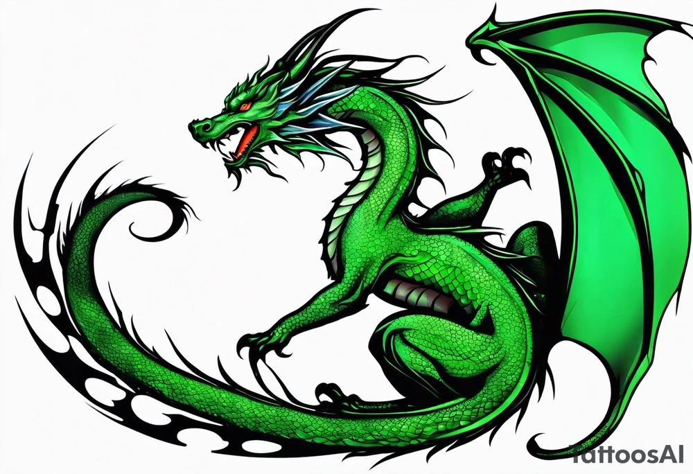 Moon fairy green dragon tattoo idea