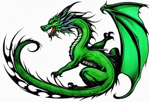 Moon fairy green dragon tattoo idea