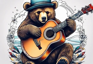 BEAR WITH HAT PLAYING GUITAR tattoo idea