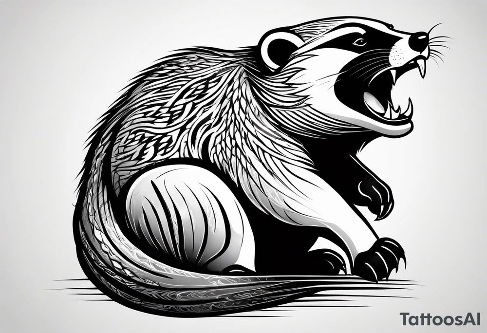 Draw me badger with aggressive full body, killer face with cute smile, very long nails and he attacks like a Turkish gladiator to enemy and also he has very deadly looking. The only weapon is his braveness he fights with his nails. tattoo idea