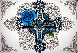 Celtic cross impaled by a blue rose tattoo idea