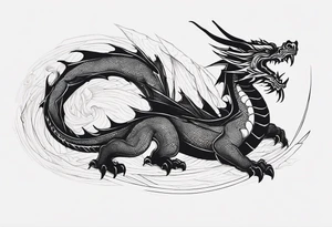 Fine like dragon wrapping around the back of knee not that scary and not going all the way around the knee not very detailed tattoo idea