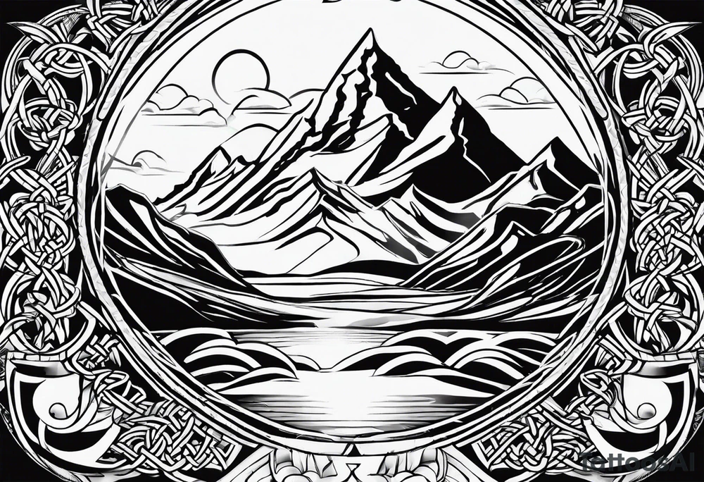 celtic knot and mountains tattoo idea