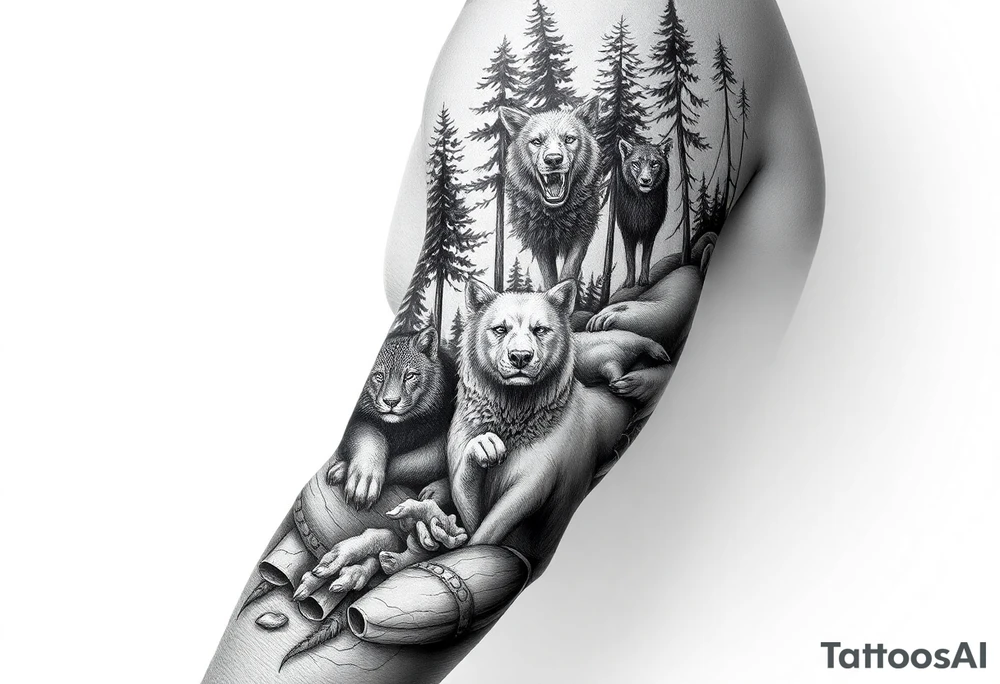 Forest with animals tattoo idea