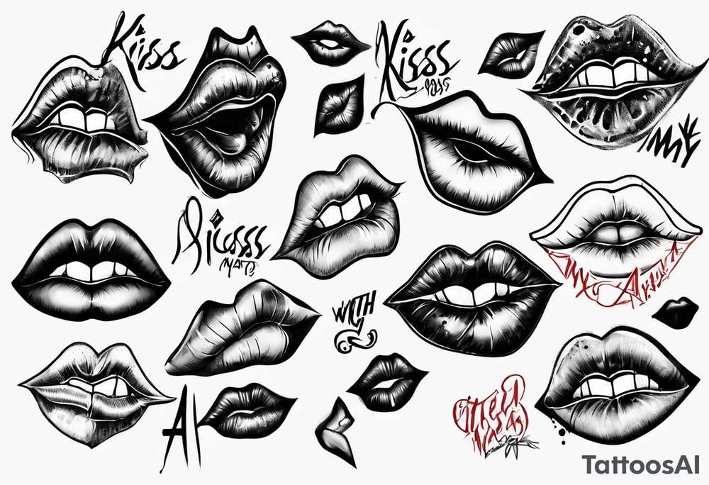Bitten lips with "Kiss my a$$" written inside them tattoo idea