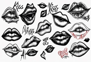 Bitten lips with "Kiss my a$$" written inside them tattoo idea