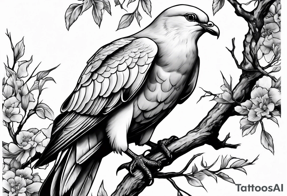 Dove sitting on a branch with an eagle flying tattoo idea