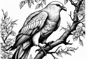 Dove sitting on a branch with an eagle flying tattoo idea