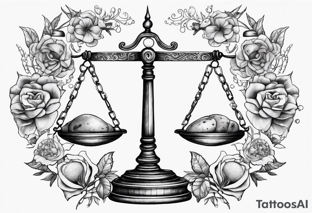 Libra zodiac scale with Gemini and Taurus symbols in each scale tattoo idea