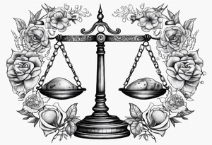 Libra zodiac scale with Gemini and Taurus symbols in each scale tattoo idea