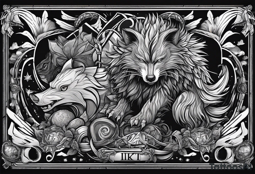 a super hero team which is combination of animals.
One is Badger/Wolverine One is Bull One is Wolf One is Axolotl One is Canary One is Lizard One is Cat tattoo idea