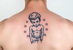 powerful human figure boy with stars around tattoo idea