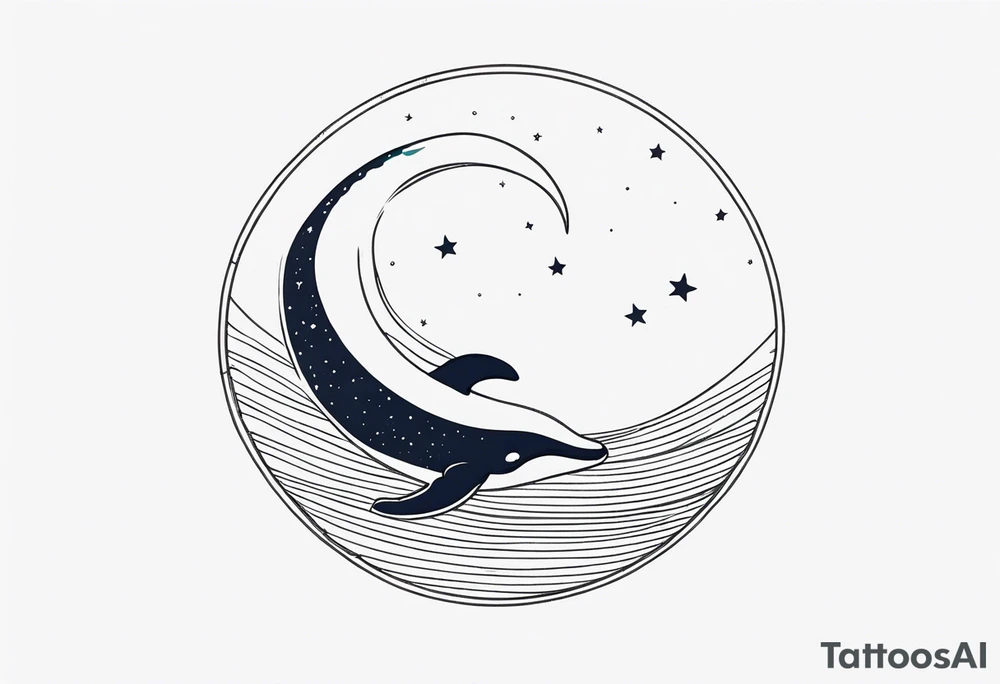 cute Whale jumping over a crescent moon tattoo idea