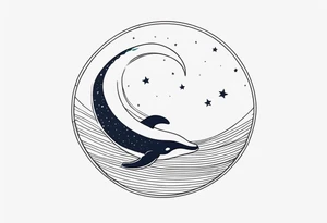 cute Whale jumping over a crescent moon tattoo idea