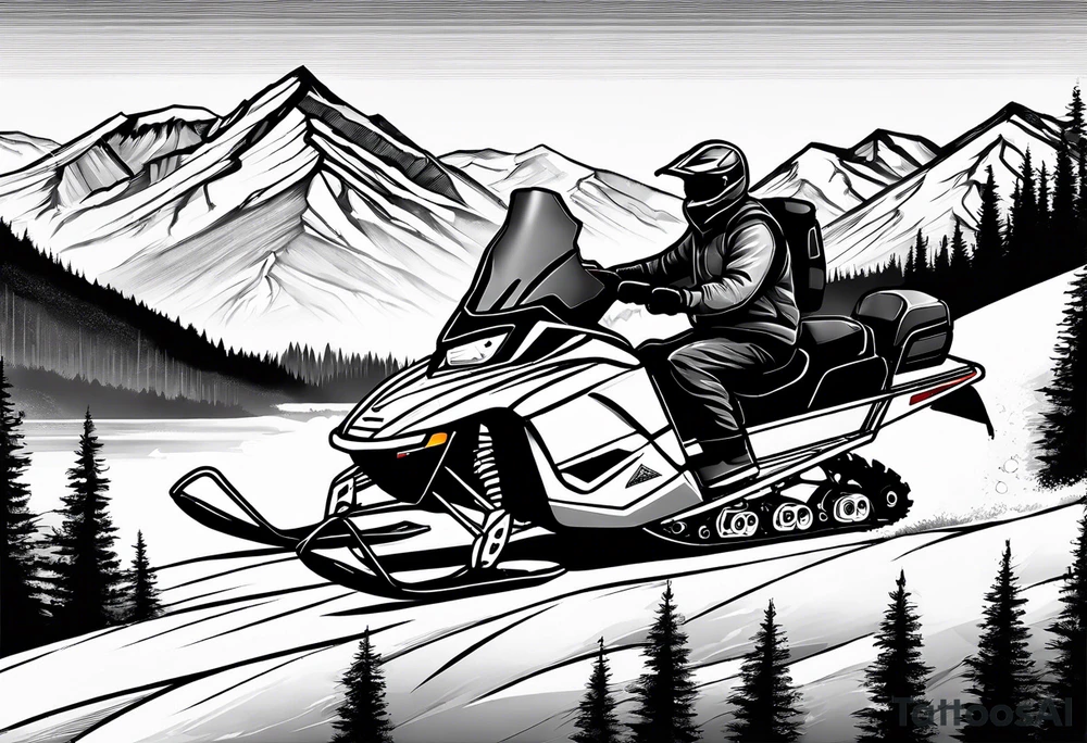 snowmobile in mountains tattoo idea