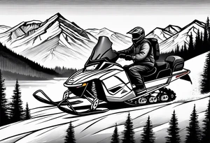 snowmobile in mountains tattoo idea