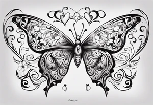 Butterfly with hearts, the name Layla Jones tattoo idea
