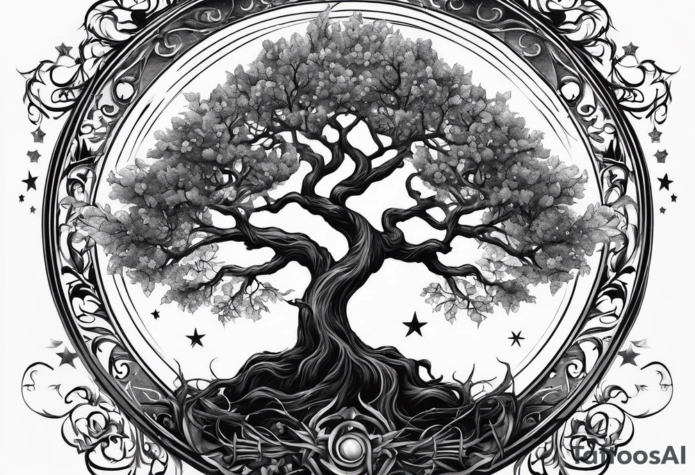 poison tree with no leaves and stars and wind tattoo idea