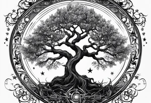 poison tree with no leaves and stars and wind tattoo idea