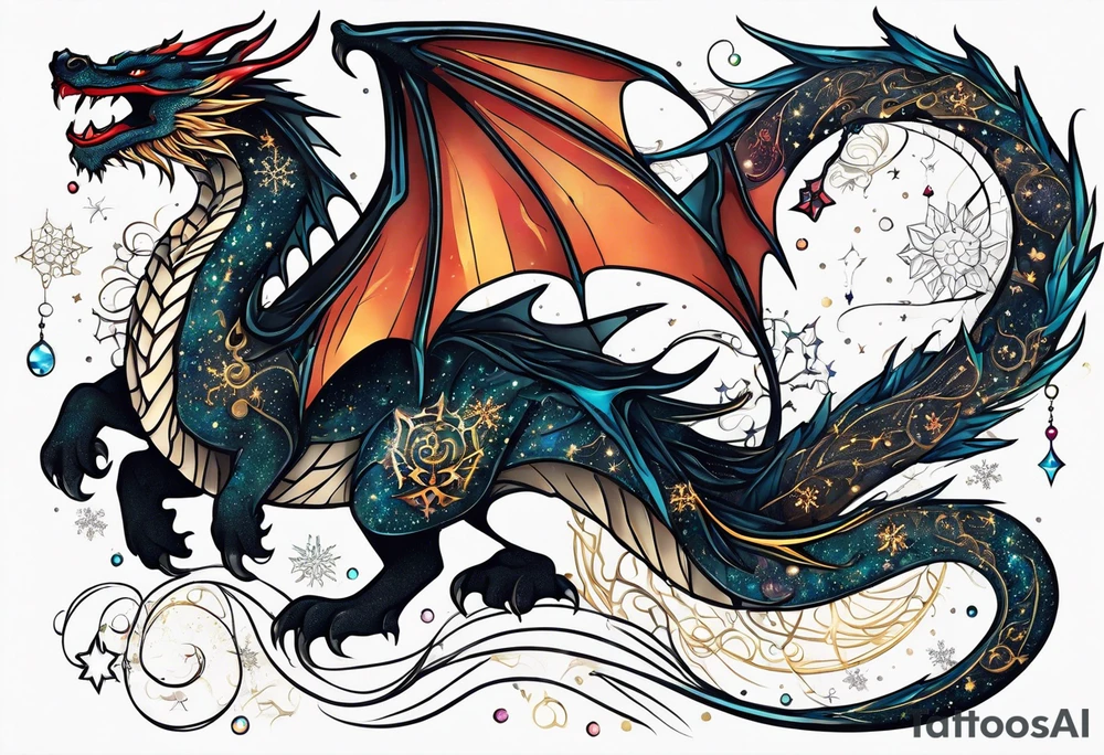 Constellation, dragon,snowflake tattoo idea
