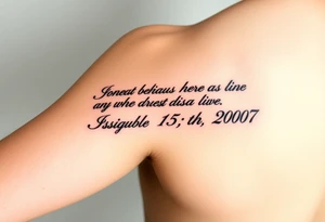 Forearm sleeve that has the Bible verse Isaiah 41:10 and has Roman numerals for April 15th 2007 tattoo idea
