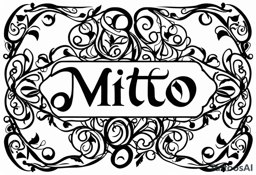 The name “Mito”, small, with vines in english tattoo idea