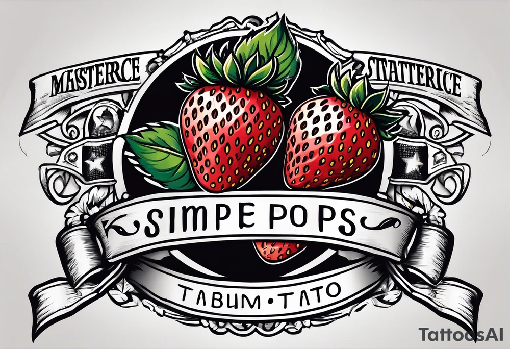 American traditional simple single  Strawberry with banner across it that says Pops tattoo idea