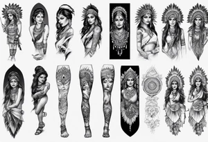 indian woman theme leg sleeve tattoo idea