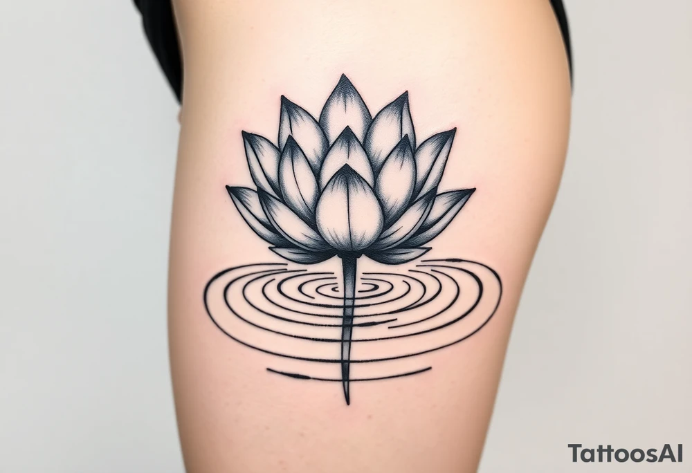 serene lotus flower emerging from sacred waters with ripples tattoo idea