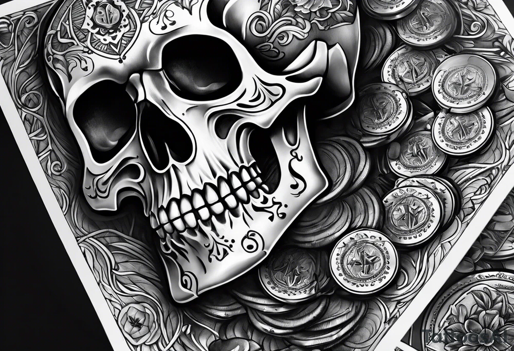 skeleton with poker chips tattoo idea