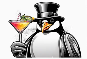 fun, penguin holding cocktails tattoo idea