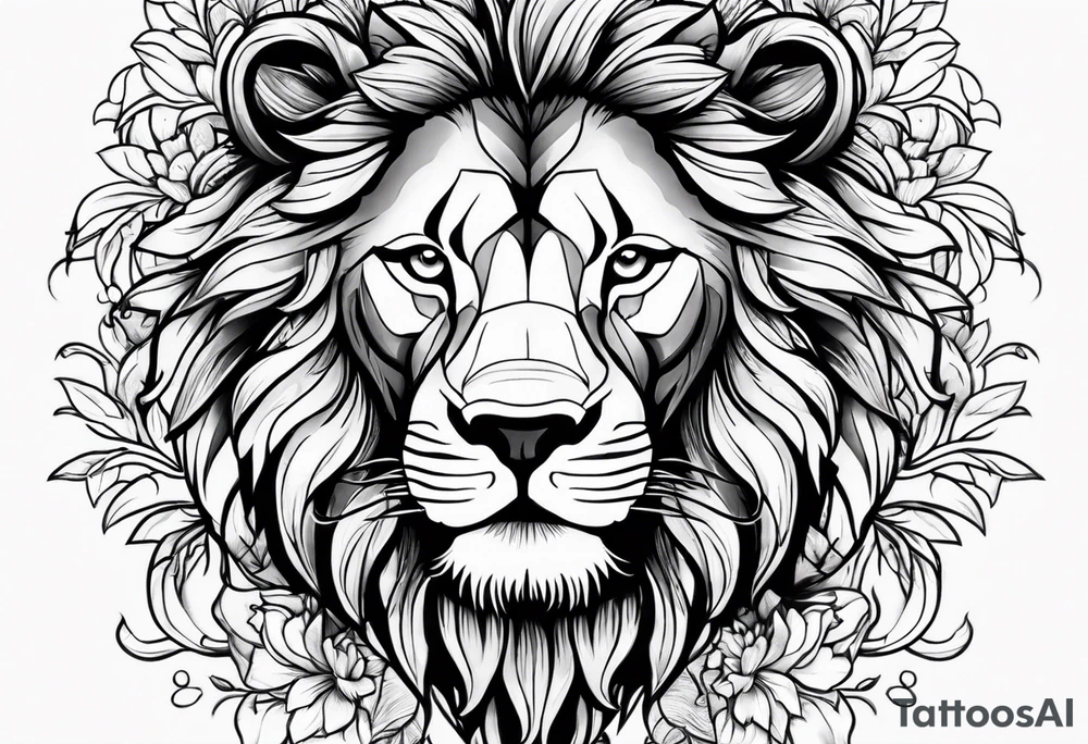 lion flowers tattoo idea