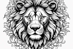lion flowers tattoo idea