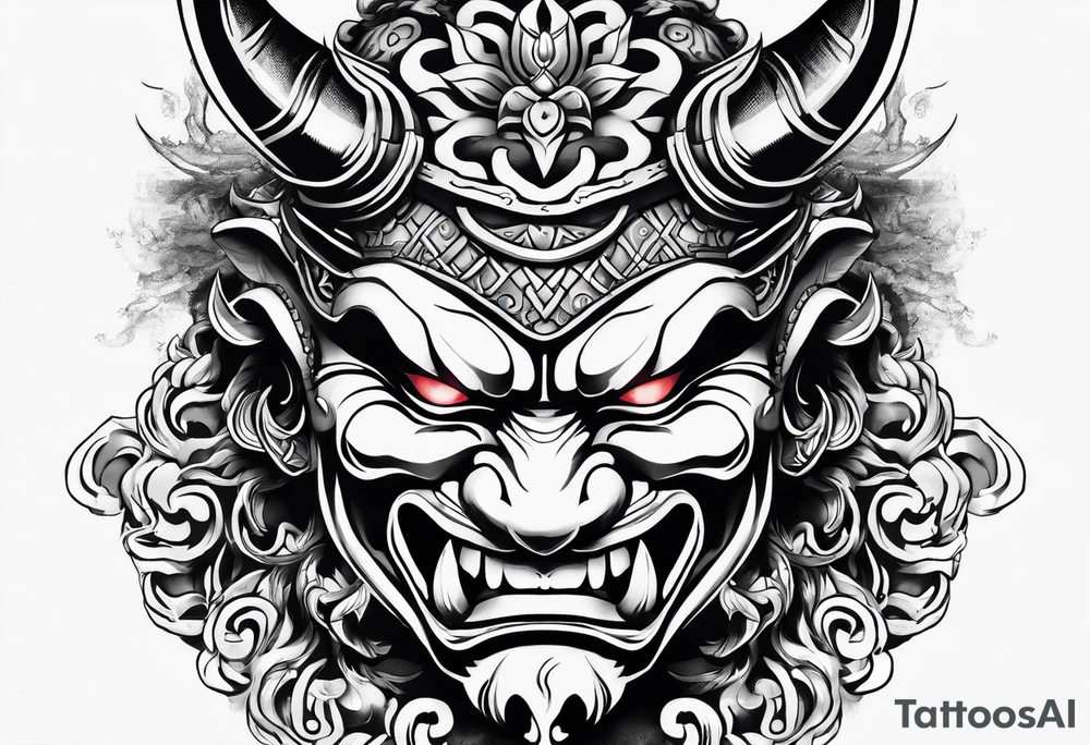 Half face oni mask tattoo idea